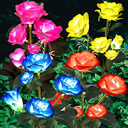 yeuago Solar Garden Llights - Flowers Roses Lights Outdoor Garden Decorative, 20 Roses Waterproof 7 Color Changing Rose Lights for Garden Yard Party Valentine's Day Mother's Day Gifts(4 Packs)