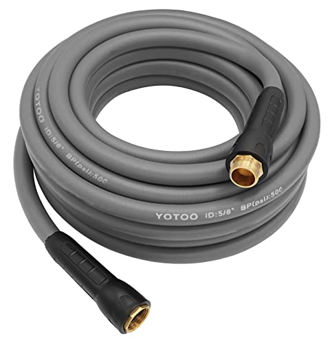 YOTOO Heavy Duty Hybrid Garden Water Hose 5/8-Inch by 50-Feet 150 PSI Kink Resistant, Flexible with Swivel Grip Handle and 3/4" GHT Solid Brass Fittings, Gray