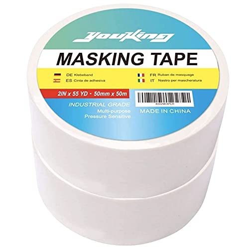 YouKing White Masking Tape 2 inch Wide, Easy Tear Painter’s Tape. 2rolls Painting Tape Best for Home and Office (2rolls 2" x55yds)