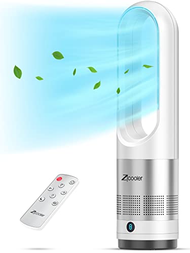 ZICOOLER Tower Fan for Bedroom, 22 Inch Bladeless Fan, 80° Oscillating Fan with Remote, 8 Speeds, 9H Timer, Quiet Desk Cooling Fan, Standing Floor Fans for Indoor Home Office Room, White
