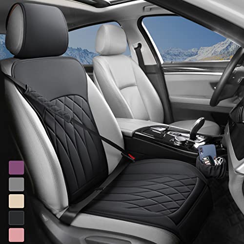 BEITK 1 Pack Leather Front Car Seat Cover, Universal Sideless Car Seat Protector with Storage Pocket and Seat Belt Pad, Waterproof Vehicle Seat Cover Automotive Seat Cushion for Cars Trucks SUV(Black)